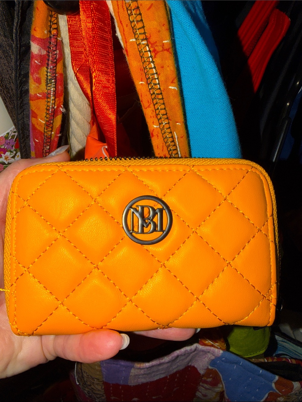Badgley Mischka Quilted Mustard Yellow Zip Card Wallet